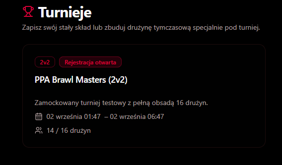 Lista dostępnych turniejów